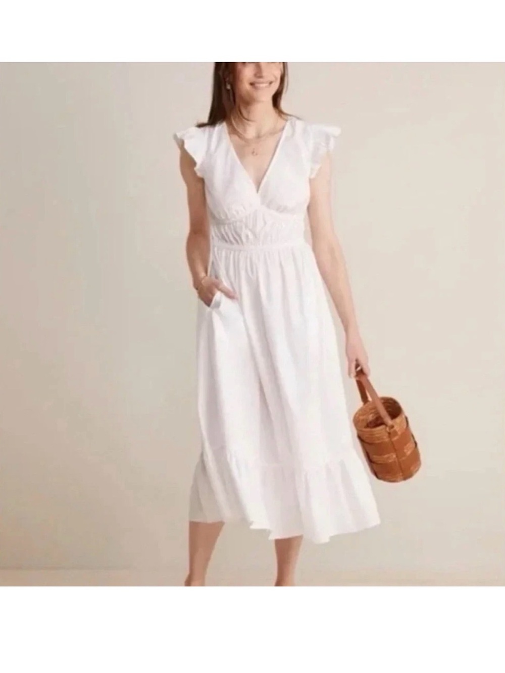 NWT $228 Vineyard Vines Marina Poplin Flutter Dress White Midi  Sz XS